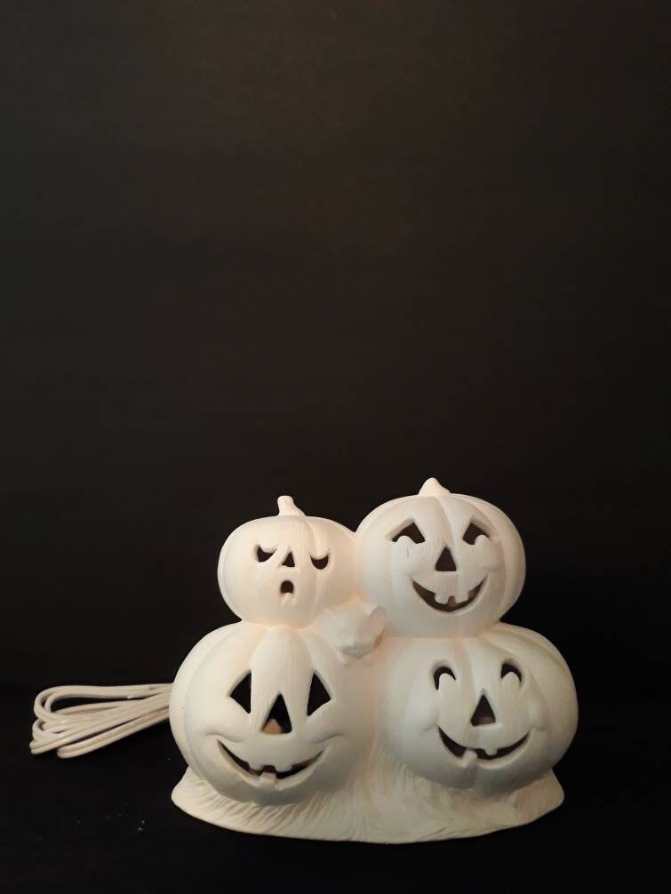 Halloween ceramic bisque ( 4 stacked Pumpkins light ) UPaint