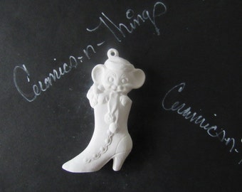 Ceramic bisque christmas ornament ( Mouse in Boot ) U-PAINT