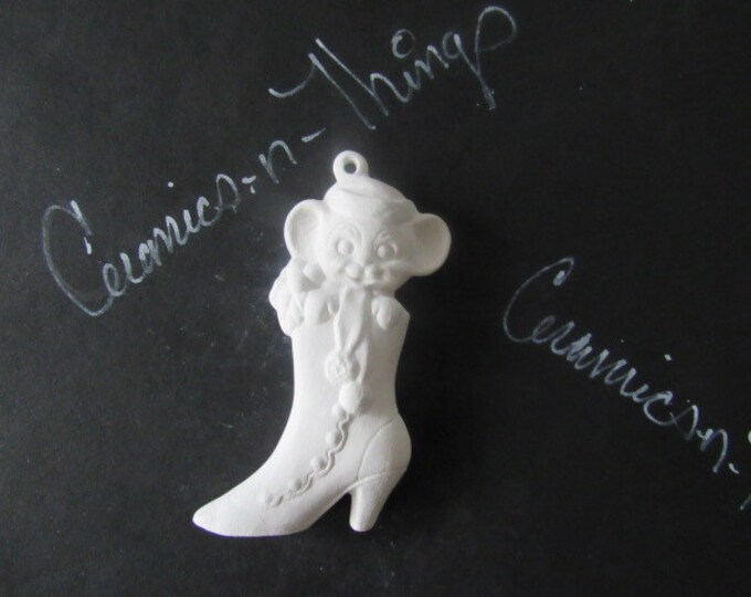 Ceramic bisque christmas ornament ( Mouse in Boot ) U-PAINT