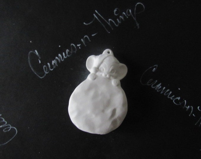 Ceramic bisque christmas ornament (Mouse on Snowball ) U-PAINT