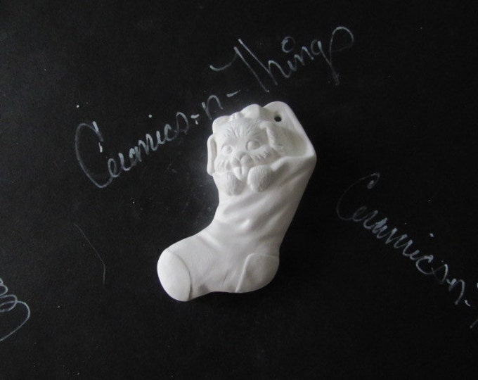 Ceramic bisque christmas ornament ( Puppy in Stocking ) U-PAINT
