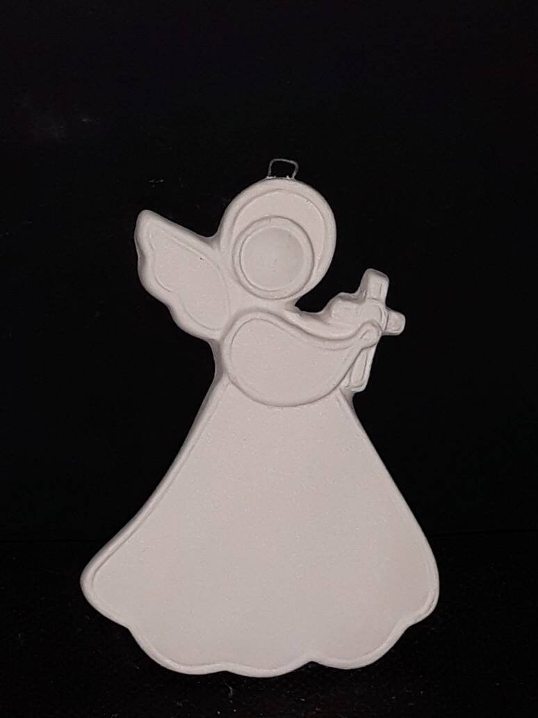 Creamic Bisque Christmas ornament UPaint ( Angel with Cross)
