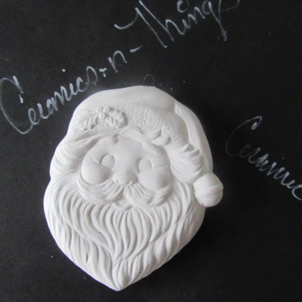 Ornement de Noël en biscuit de céramique (Lg Santa Face avec chapeau #4) U-PAINT