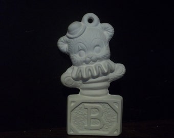 Ceramic bisque christmas ornament ( Baby Teddy Bear Jack-n-Box ) U-PAINT