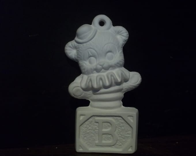 Ceramic bisque christmas ornament ( Baby Teddy Bear Jack-n-Box ) U-PAINT