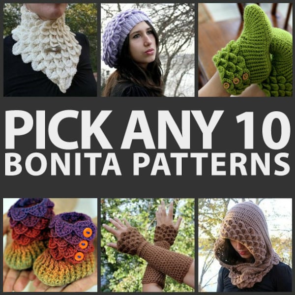 CROCHET PATTERN: Any Combination of 10 Bonita Patterns (Bundle) - Permission to Sell Finished Product