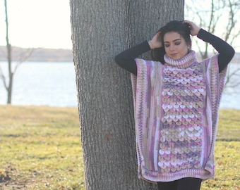 Crocodile Stitch Poncho Crochet Pattern PDF