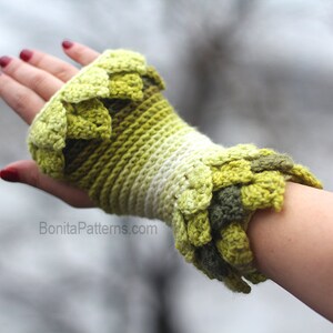 CROCHET PATTERN: Crocodile Dragon Stitch Leafy Fingerless Gloves Permission to Sell Finished Product image 2