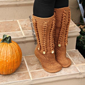 CROCHET PATTERN: Knit-look Braid Stitch Long Boots adult Sizes ...