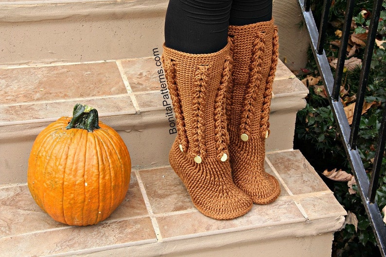 CROCHET PATTERN: Knit-Look Braid Stitch Long Boots Adult Sizes Permission to Sell Finished Product image 3