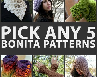 CROCHET PATTERN: Any Combination of 5 Bonita Patterns (Bundle) - Permission to Sell Finished Product