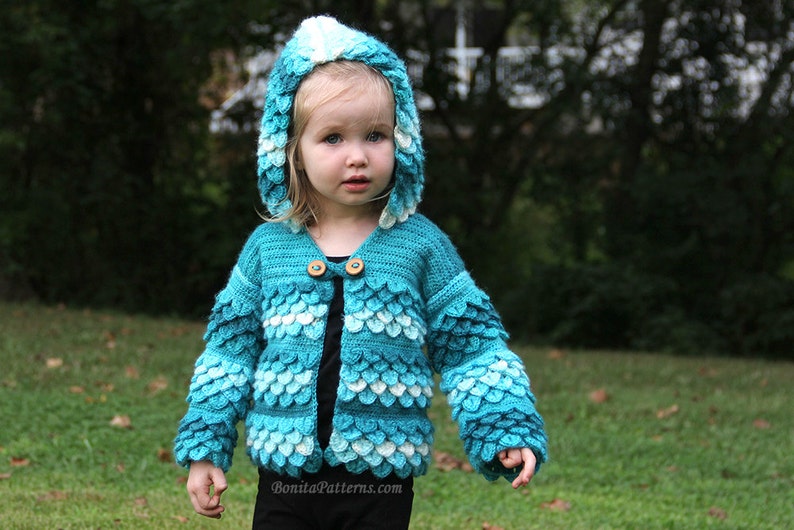 CROCHET PATTERN: Crocodile Stitch Hooded Cardigan baby & toddler Permission to Sell Finished Product image 1