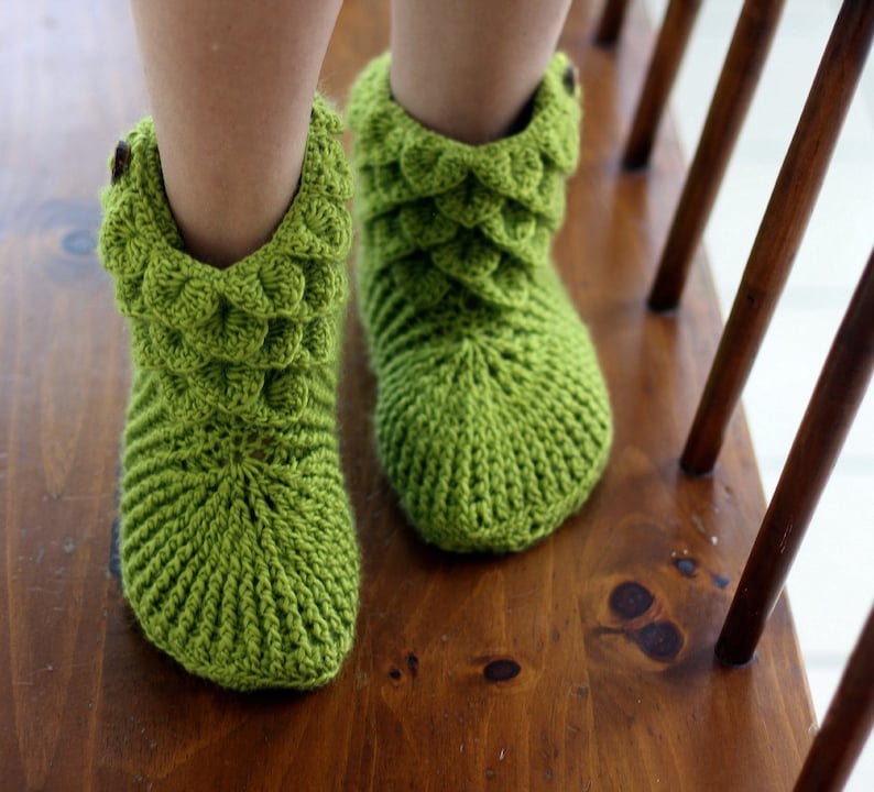 CROCHET PATTERN: Dragon Slippers Crocodile Stitch Boots Adult Sizes Permission to Sell Finished Product image 3