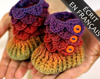 MOTIF AU CROCHET : Chaussons de bébé au Point Crocodile (Tailles bébé) - Autorisation de vente du produit fini