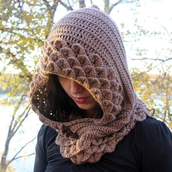 Crochet PATTERN Marte, A Crocodile Stitch Hood - Permission to Sell Finished Items