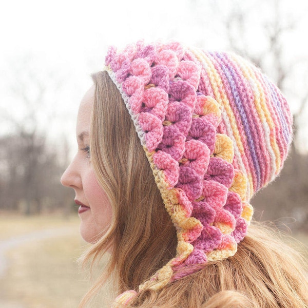 Crochet Pattern Crocodile Stitch Capuche Hat (Adult Size) instant PDF download