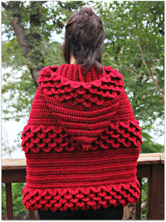 CROCHET PATTERN: Crocodile Dragon Stitch Hooded Cape - Permission