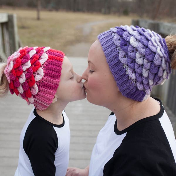 NEW - Crocodile Stitch Messy Bun Ponytail or Closed Hat (Child and Adult Sizes)