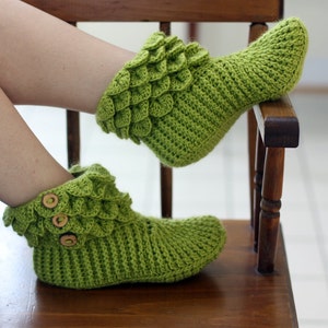 CROCHET PATTERN: Dragon Slippers Crocodile Stitch Boots Adult Sizes Permission to Sell Finished Product image 2