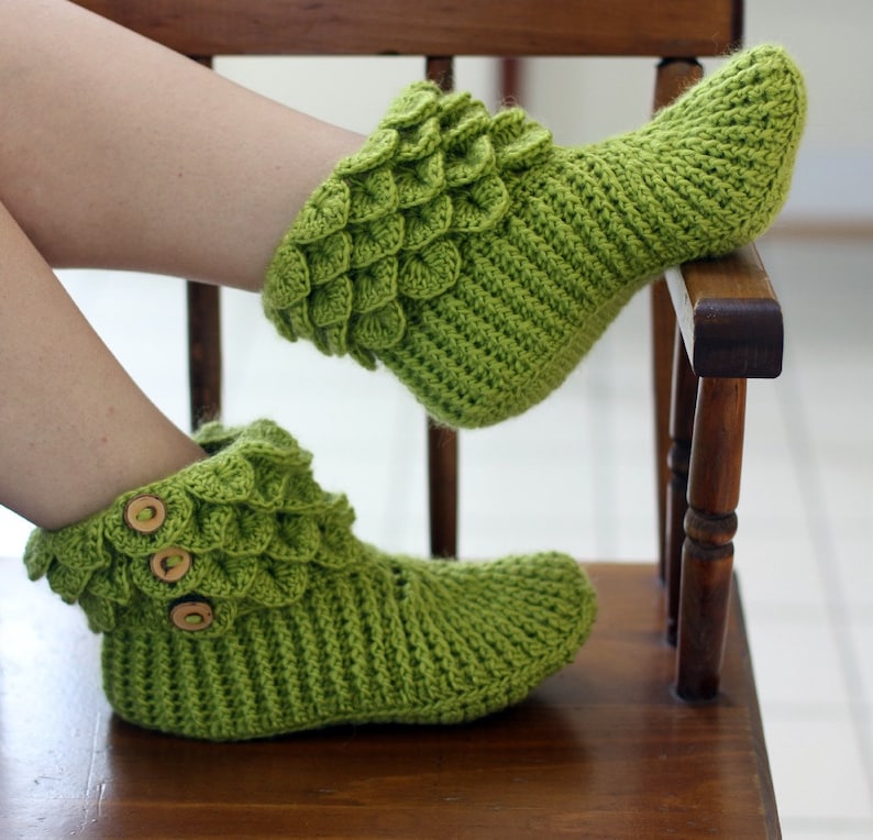 CROCHET PATTERN: Dragon Slippers Crocodile Stitch Boots Adult Sizes Permission to Sell Finished Product image 2