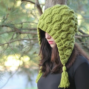 NEW CROCHET PATTERN - Embossed Leaves Hooded Hat, hood, had (adult sizes) 3D leaves, embossed leaves