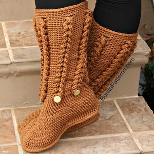 CROCHET PATTERN: Knit-Look Braid Stitch Long Boots Adult Sizes Permission to Sell Finished Product image 1