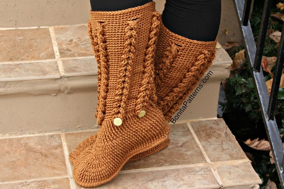 CROCHET PATTERN: Knit-look Braid Stitch Long Boots adult - Etsy
