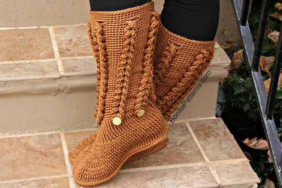 CROCHET PATTERN: Knit-look Braid Stitch Long Boots adult - Etsy