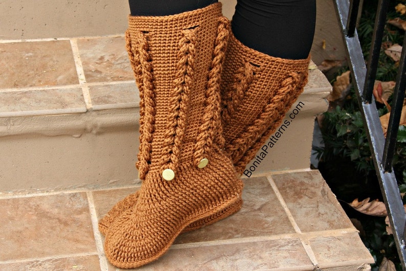 CROCHET PATTERN: Knit-Look Braid Stitch Long Boots Adult Sizes Permission to Sell Finished Product image 1