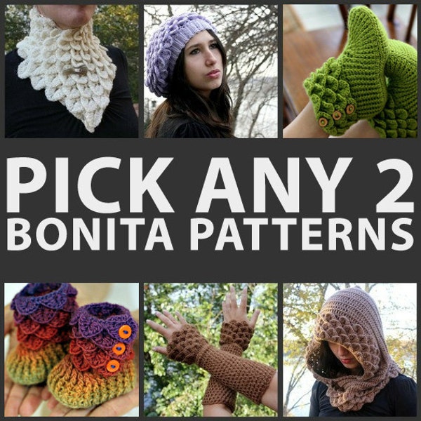 CROCHET PATTERN: Any Combination of 2 Bonita Patterns (Bundle) - Permission to Sell Finished Product