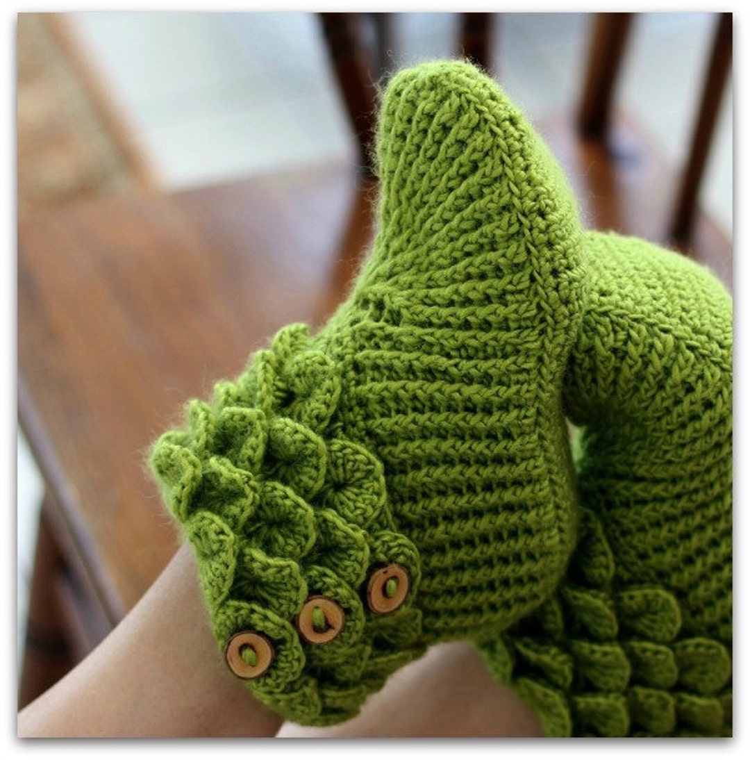 CROCHET PATTERN: Dragon Slippers Crocodile Stitch Boots adult