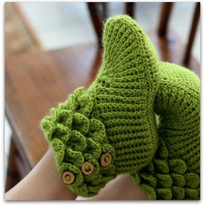 CROCHET PATTERN: Dragon Slippers Crocodile Stitch Boots Adult Sizes Permission to Sell Finished Product image 1