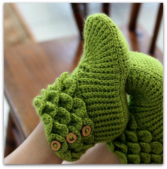 CROCHET PATTERN: Dragon Slippers Crocodile Stitch Boots Adult