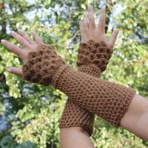 CROCHET PATTERN: Dragon Gloves Crocodile Stitch Wristwarmers image 1