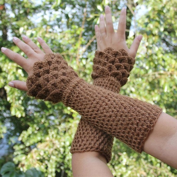 CROCHET PATTERN: Dragon Gloves Crocodile Stitch Wristwarmers