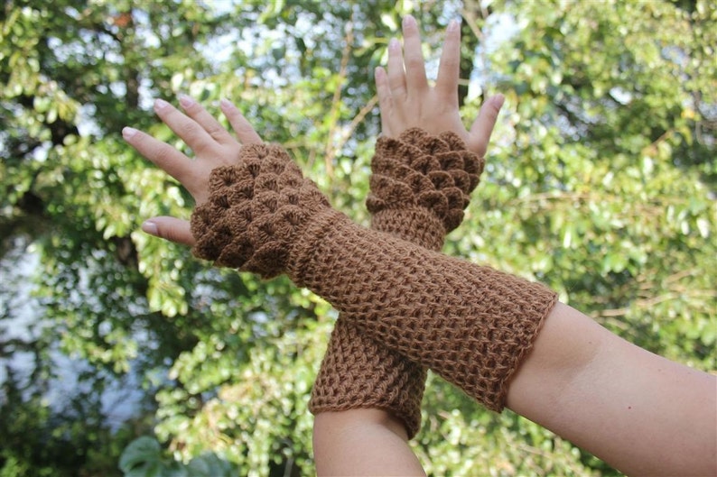CROCHET PATTERN: Dragon Gloves Crocodile Stitch Wristwarmers image 1