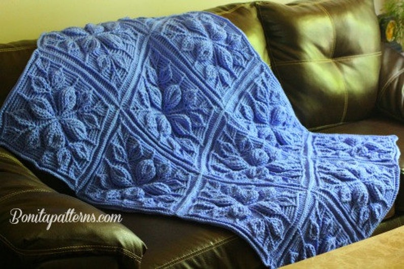 CROCHET PATTERN - Embossed Leaves Blanket- Embossed Crochet Technique - Permission to Sell Finished Items 