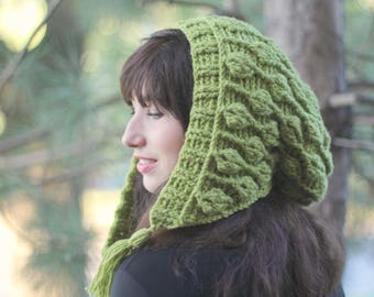 NEW CROCHET PATTERN - Embossed Leaves Hooded Hat, hood, had (adult sizes) 3D leaves, embossed leaves