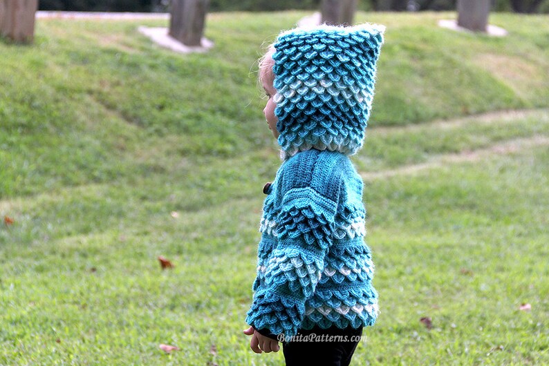 CROCHET PATTERN: Crocodile Stitch Hooded Cardigan baby & toddler Permission to Sell Finished Product image 3