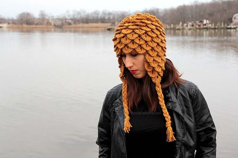 CROCHET PATTERN: Crocodile Stitch Earflap Hat Adult Size Permission to Sell Finished Product image 2