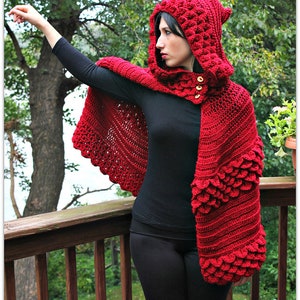 HÄKELMUSTER: Krokodil Dragon Stitch Kapuzen Cape - Erlaubnis, fertiges Produkt zu verkaufen