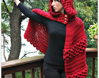 CROCHET PATTERN: Crocodile Dragon Stitch Hooded Cape - Permission to Sell Finished Product