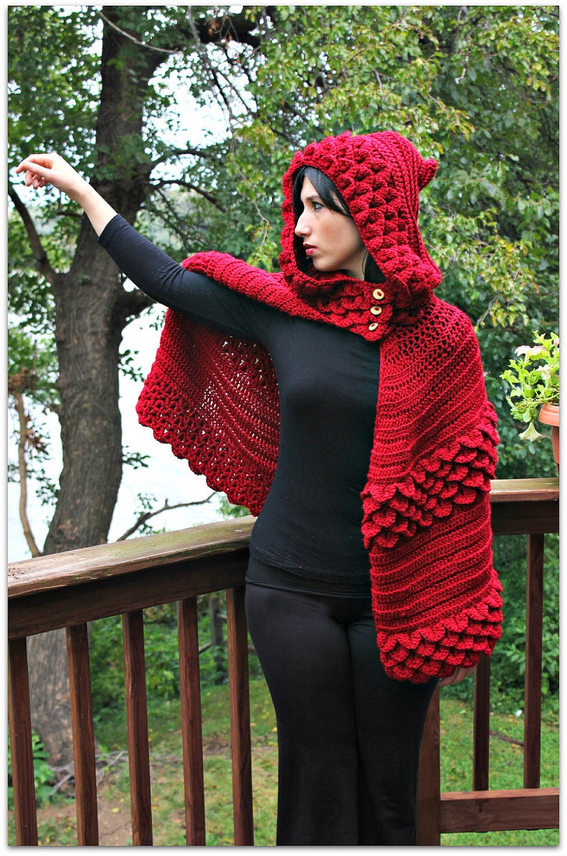 CROCHET PATTERN: Crocodile Dragon Stitch Hooded Cape Permission to Sell Finished Product image 1