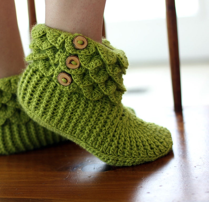 CROCHET PATTERN: Dragon Slippers Crocodile Stitch Boots Adult Sizes Permission to Sell Finished Product image 5