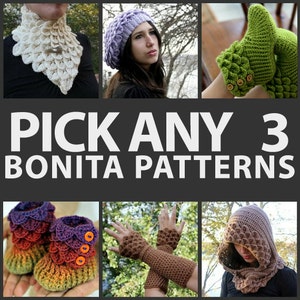 CROCHET PATTERN:  Any Combination of 3 Bonita Patterns (Bundle) - Permission to Sell Finished Product