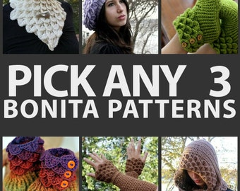 CROCHET PATTERN:  Any Combination of 3 Bonita Patterns (Bundle) - Permission to Sell Finished Product