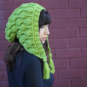 Crochet Hooded Hat Pattern - Embossed Leaves 3D Design (Adult Sizes)