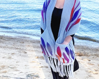 CROCHET PATTERN: Embossed Fall Pocket Shawl - Permission to Sell Finished Product