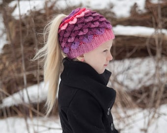 NEU - Crocodile Stitch Messy Bun Pferdeschwanz oder Geschlossener Hut (Kinder- und Erwachsenengrößen)