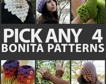 CROCHET PATTERN: Any Combination of 4 Bonita Patterns (Bundle) - Permission to Sell Finished Product